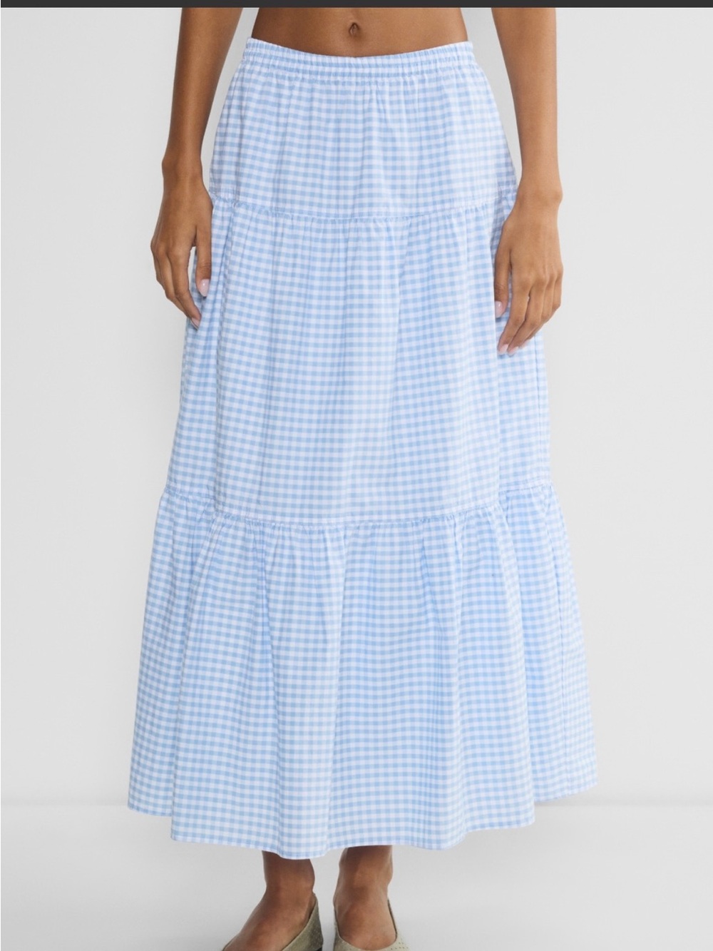 Aritzia Sunday Best Women's Light Blue Gingham Tiered Maxi Skirt - Picture 3 of 10